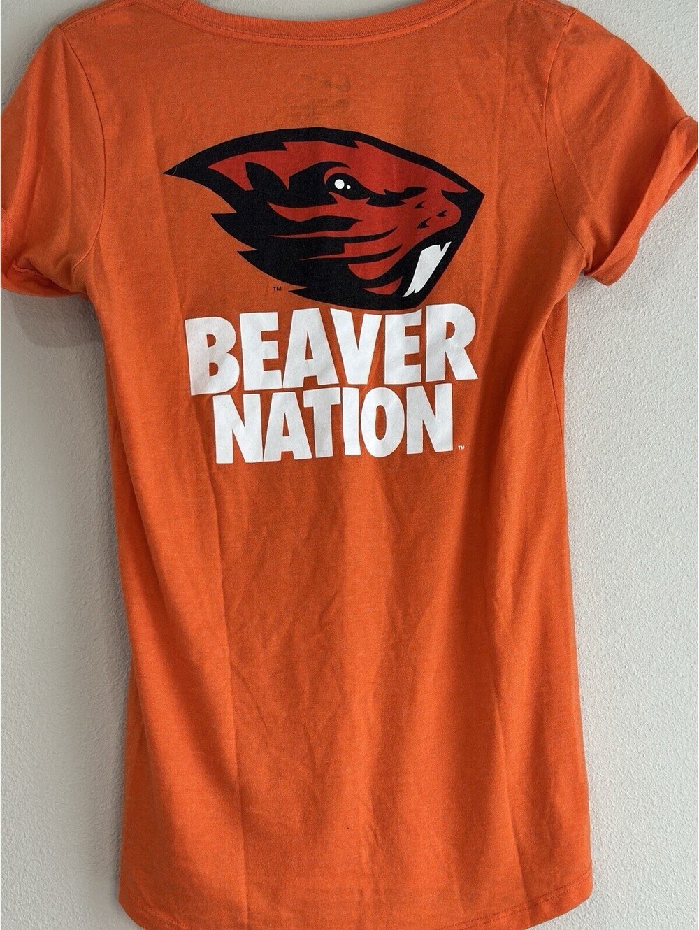 Nike Slim Fit Beaver Nation Womens Size Large Orange Short Sleeve Shirt - Picture 3 of 3